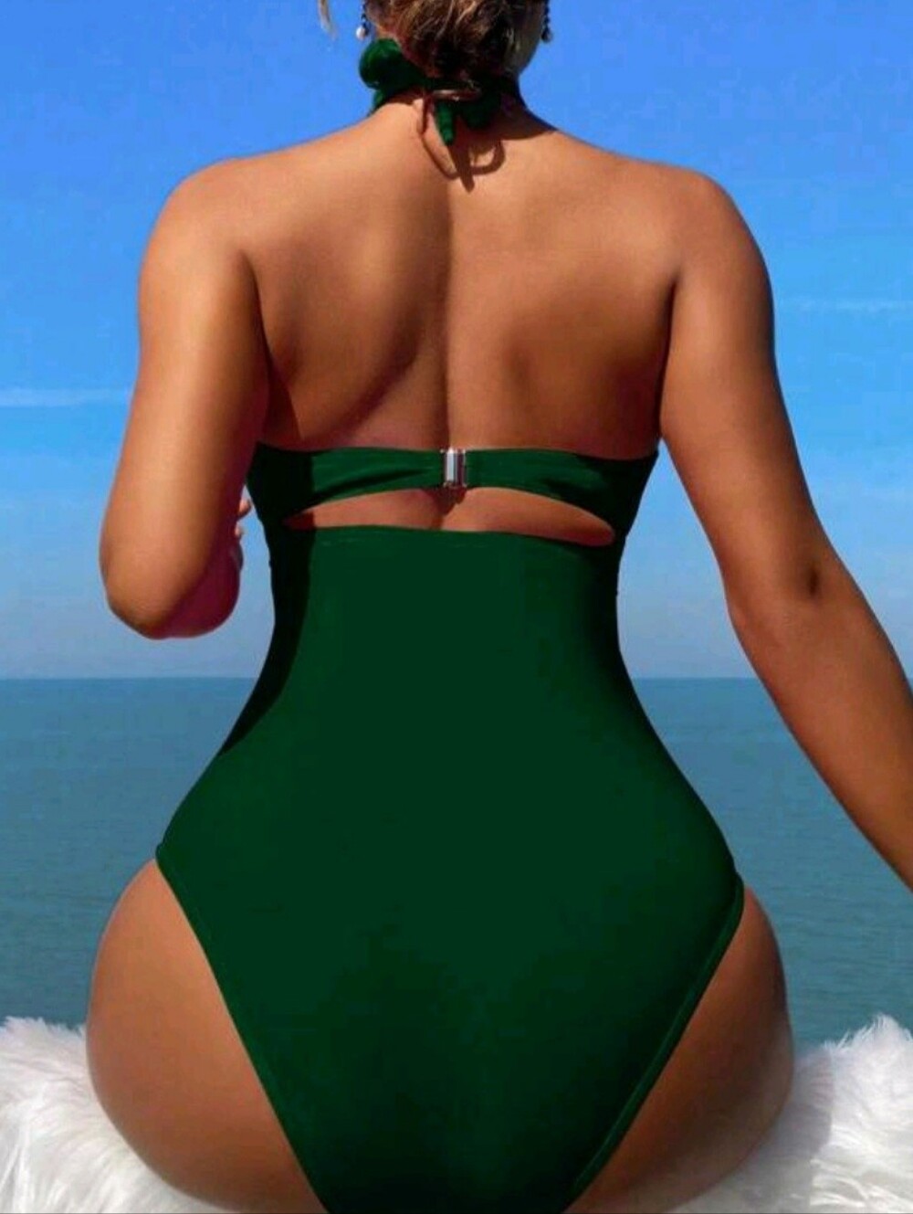 Size L Green Crisscross Cutout One-Piece Swimsuit - Picture 6 of 8